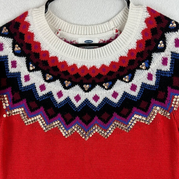 Old Navy Fair Isle Sequin Long Sleeve Casual Knit Sweater Size M - Picture 2 of 8